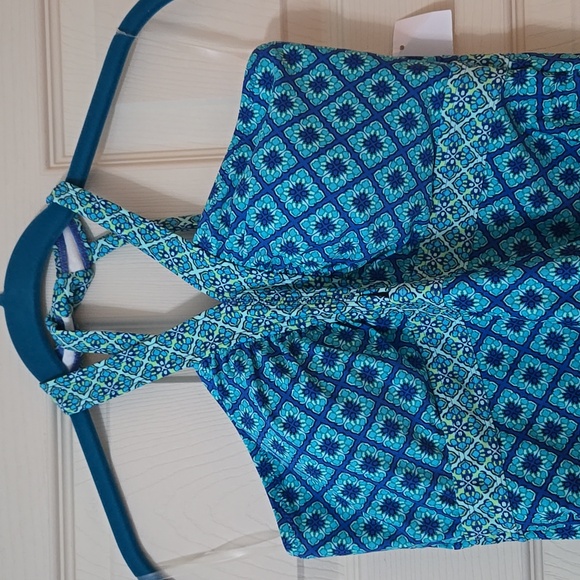 NWT Motherhood Maternity Blue Patterned Halter One-Piece Swimsuit - Picture 3 of 9